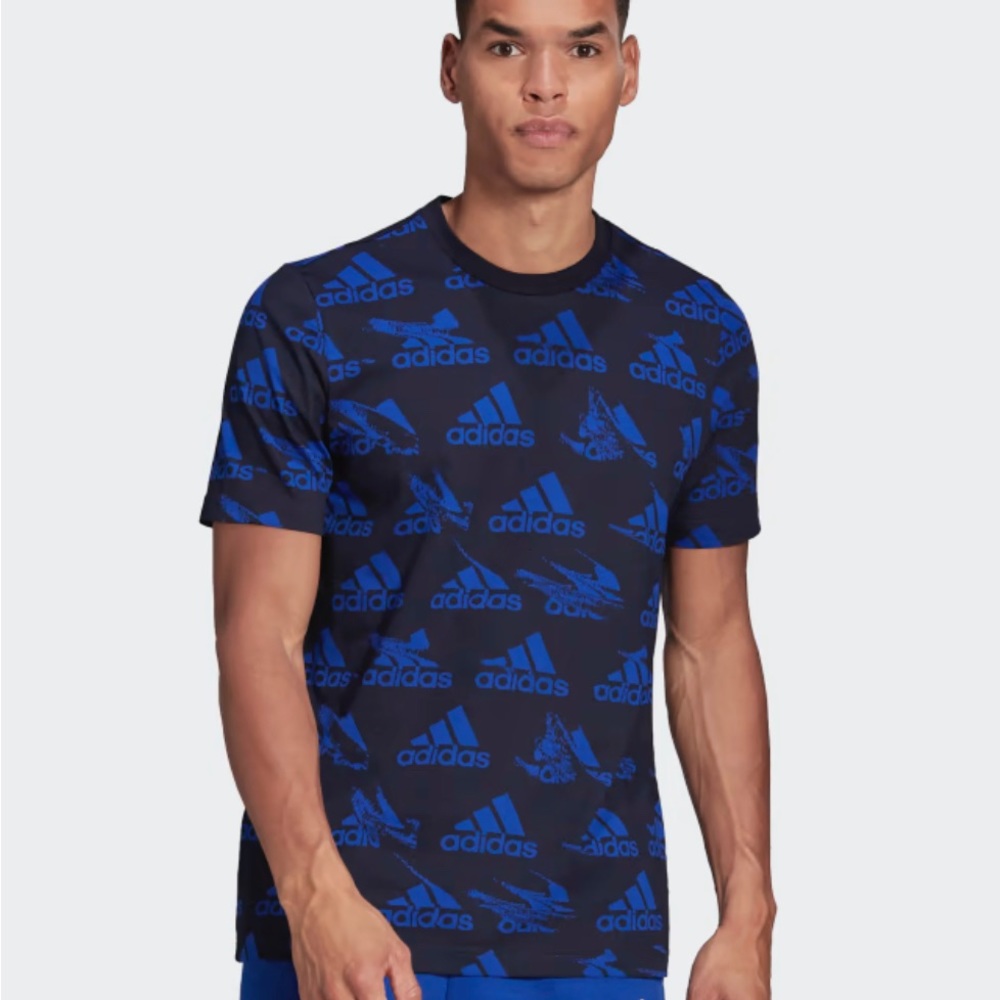 NWT Adidas Brand Love Printed Tee, color Legend Ink Blue, multiple sizes